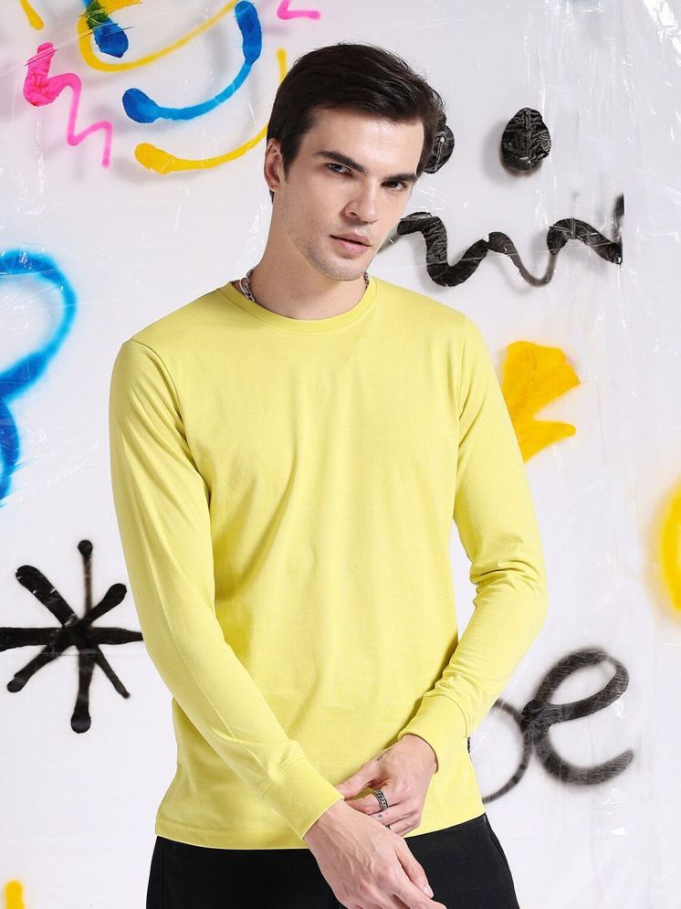     			The Indian Garage Co. Cotton Blend Regular Fit Solid Full Sleeves Men's Round T-Shirt - Yellow ( Pack of 1 )