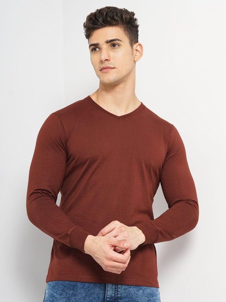     			The Indian Garage Co. Cotton Blend Regular Fit Solid Half Sleeves Men's V-Neck T-Shirt - Brown ( Pack of 1 )