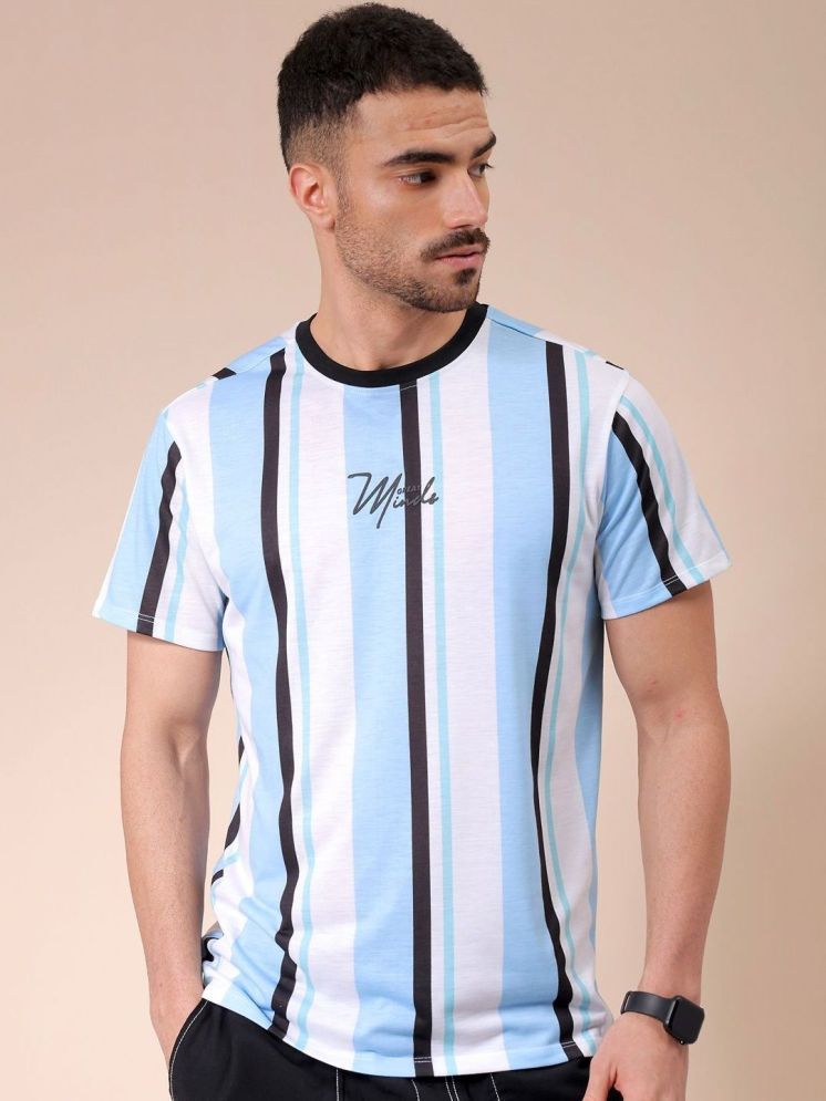     			The Indian Garage Co. Polyester Slim Fit Striped Half Sleeves Men's Round T-Shirt - Blue ( Pack of 1 )