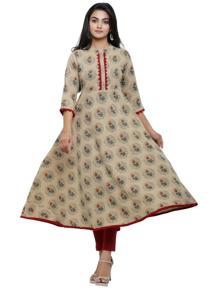     			Yash Gallery Pack of 1 Cotton Printed Flared Women's Kurti - ( Beige )