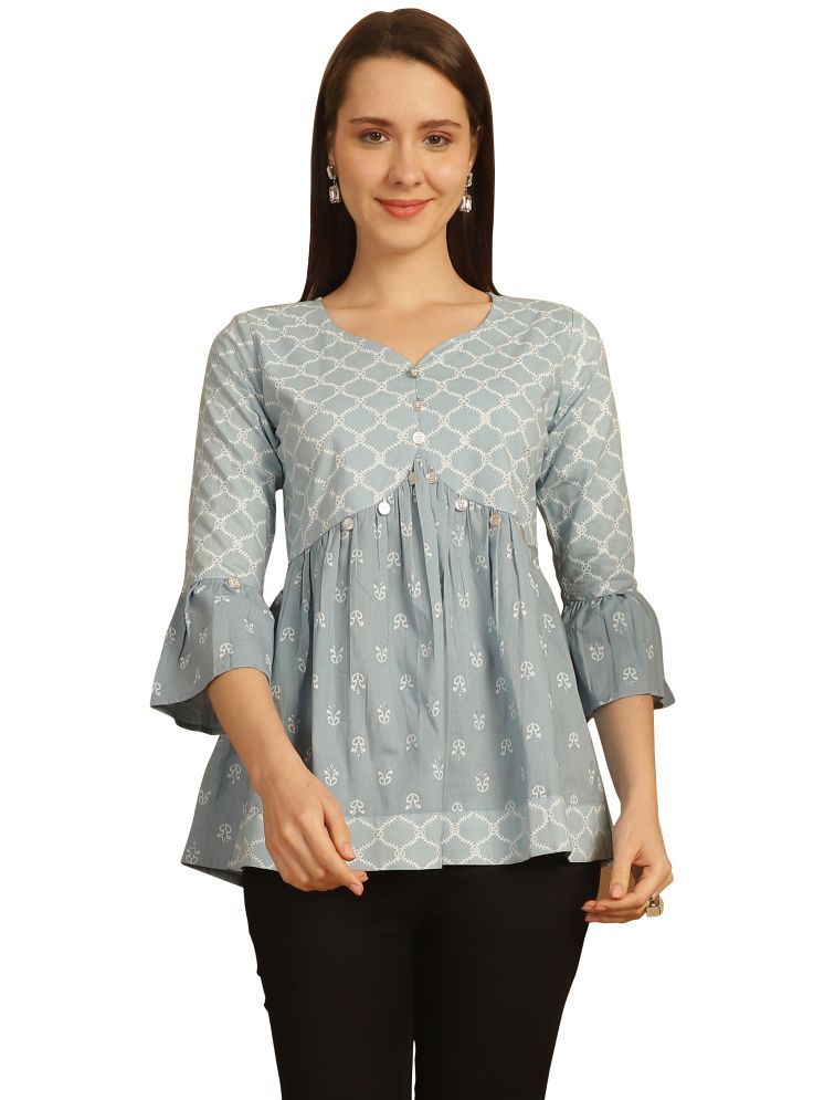     			wonder weave Light Blue Cotton Women's Regular Top ( Pack of 1 )