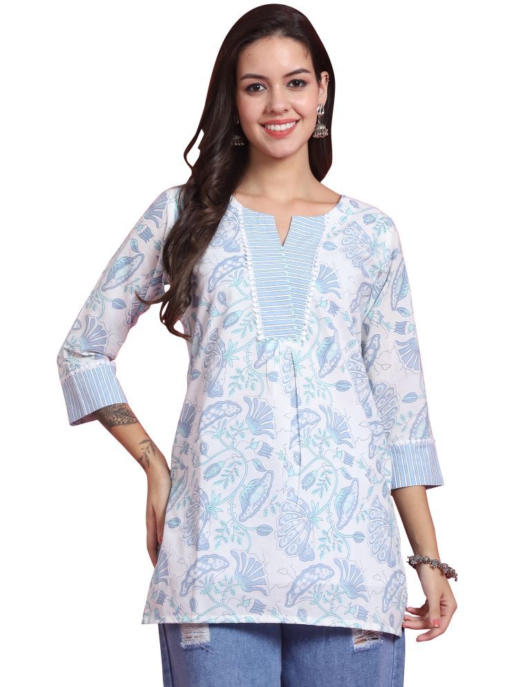     			wonder weave Pack of 1 Cotton Printed Straight Women's Kurti - ( White )