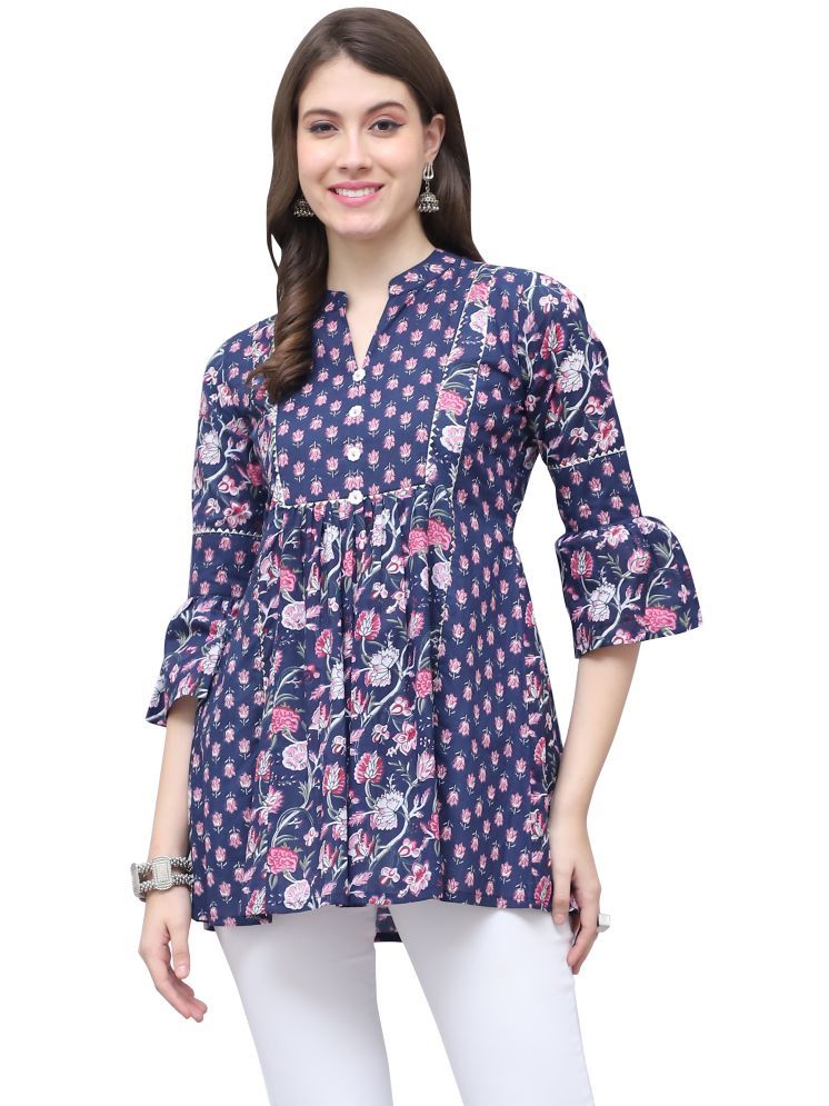     			wonder weave Pack of 1 Cotton Printed Straight Women's Kurti - ( Navy Blue )