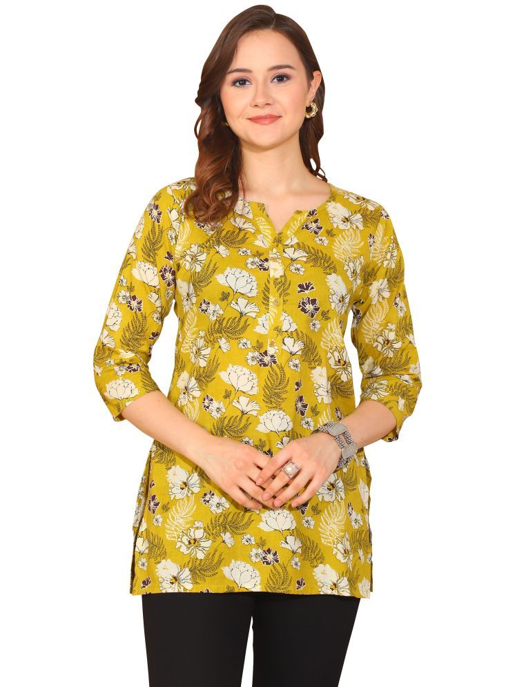     			wonder weave Pack of 1 Cotton Printed Straight Women's Kurti - ( Yellow )