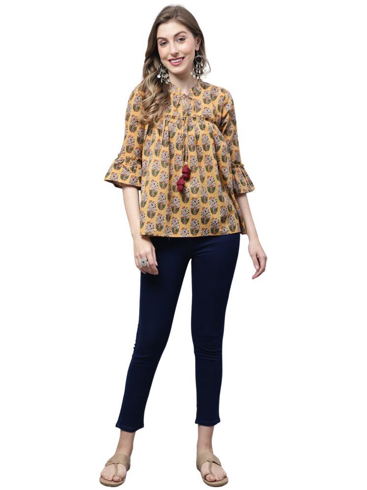     			wonder weave Pack of 1 Cotton Printed A-line Women's Kurti - ( Yellow )