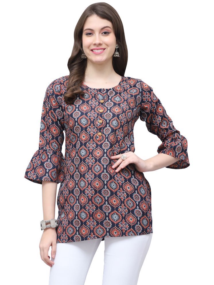     			wonder weave Pack of 1 Cotton Blend Printed Straight Women's Kurti - ( Navy Blue )