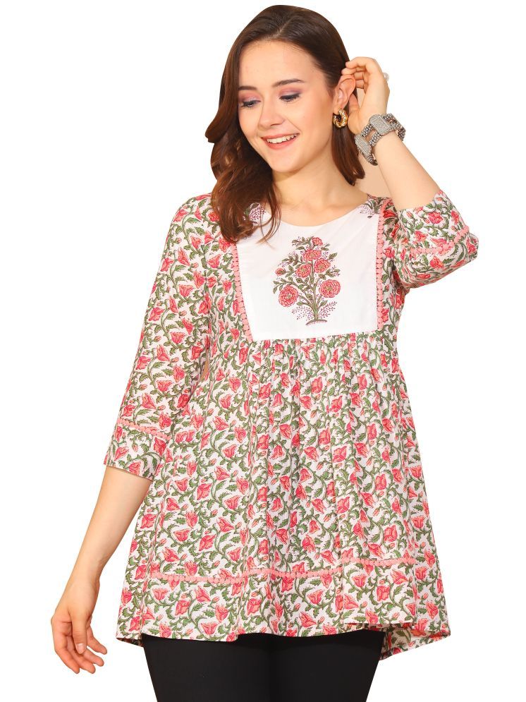     			wonder weave Pack of 1 Cotton Printed Straight Women's Kurti - ( White )