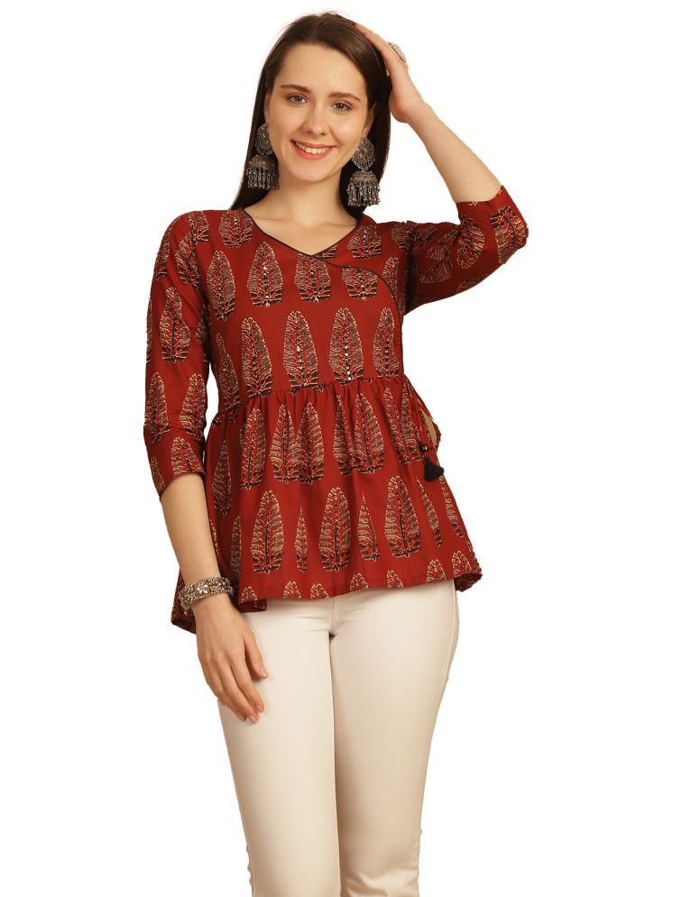     			wonder weave Pack of 1 Cotton Printed A-line Women's Kurti - ( Brown )