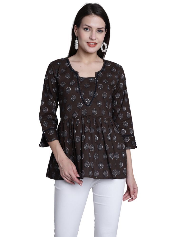     			wonder weave Pack of 1 Cotton Printed A-line Women's Kurti - ( Brown )