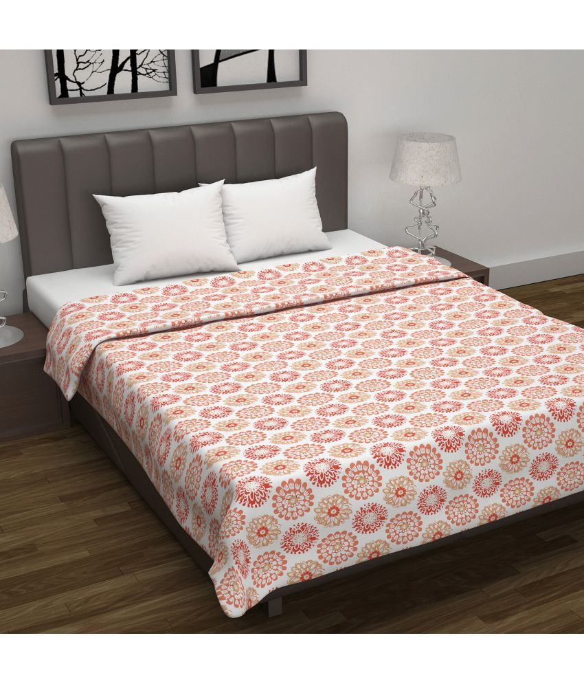     			DIVINE CASA Cotton Floral Printed Double Bed Blanket ( 220 cm x 205 cm ) - Orange ( Pack of 1 )