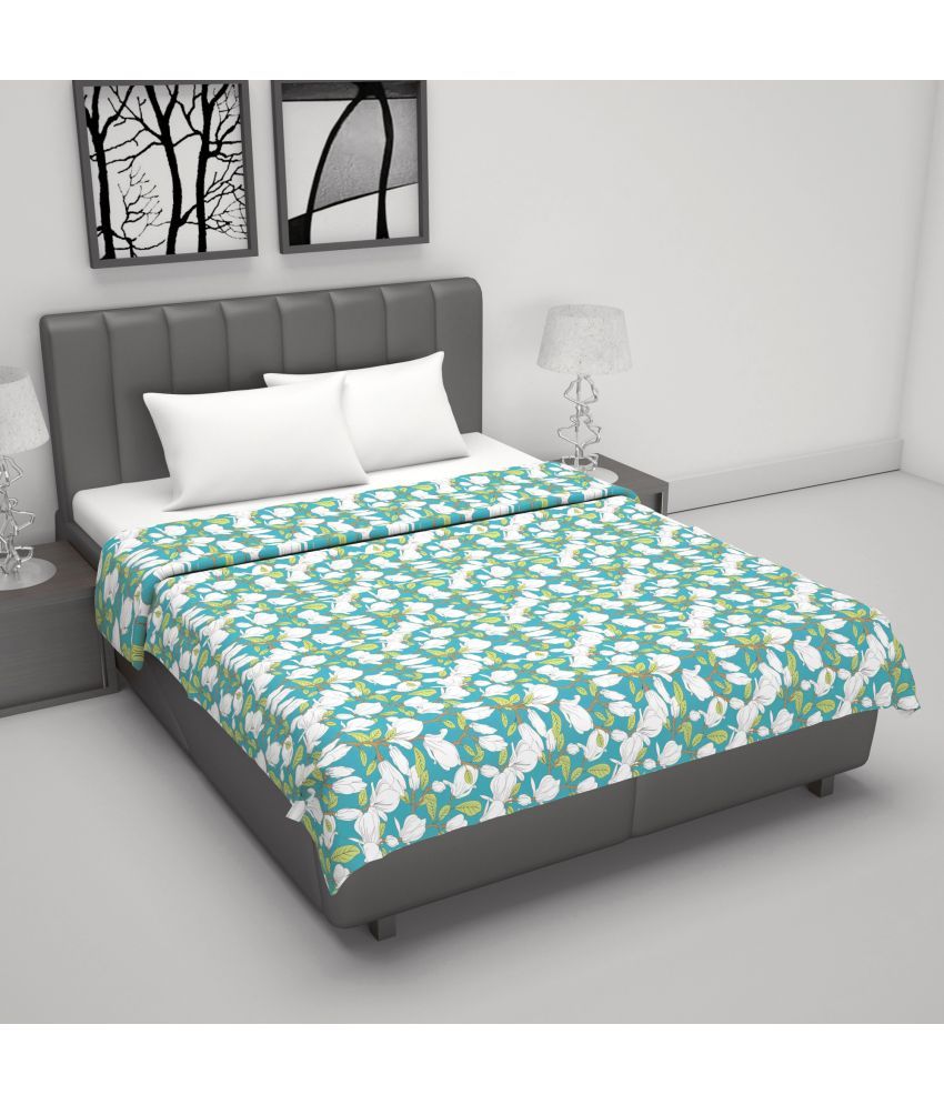     			DIVINE CASA Cotton Floral Printed Double Bed Blanket ( 220 cm x 205 cm ) - Green ( Pack of 1 )