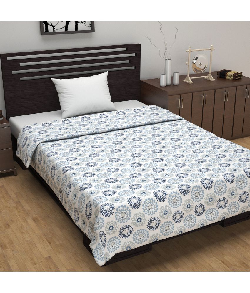     			DIVINE CASA Cotton Floral Printed Single Bed Blanket ( 210 cm x 140 cm ) - Blue ( Pack of 1 )