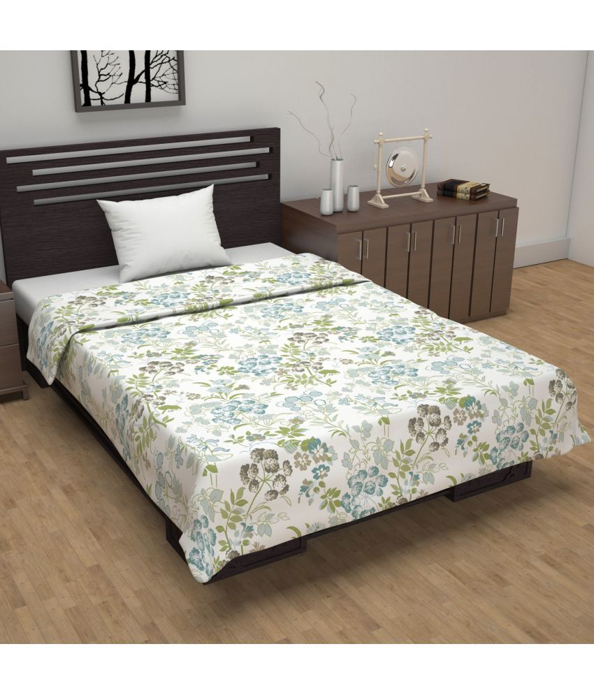     			DIVINE CASA Cotton Floral Printed Single Bed Blanket ( 210 cm x 140 cm ) - Green ( Pack of 1 )