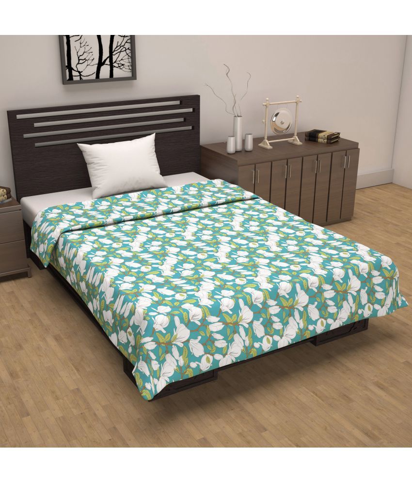     			DIVINE CASA Cotton Floral Printed Single Bed Blanket ( 210 cm x 140 cm ) - Green ( Pack of 1 )