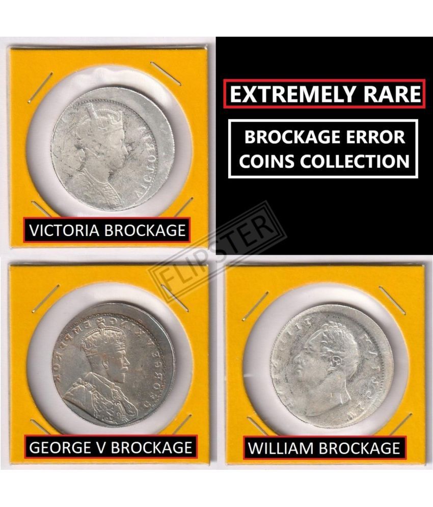     			**Extremely Rare 3 Brockage Error Coins** One Rupee, British India old Silverplated 3 Coins Collection