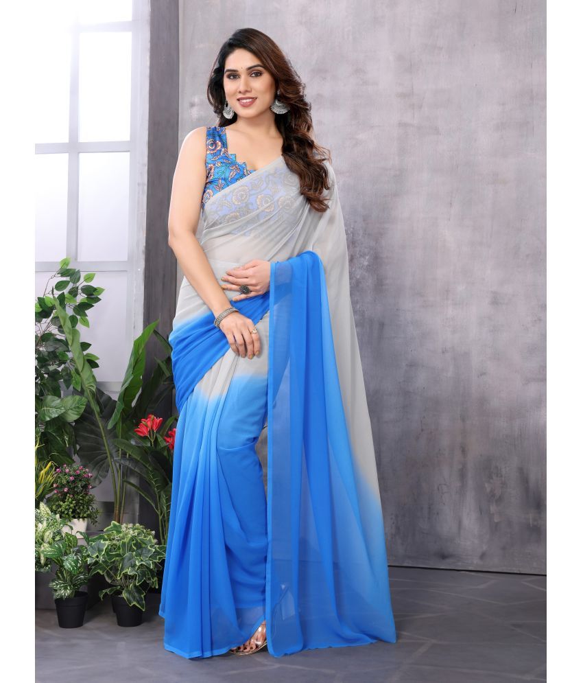     			Fashionfricks Pack of 1 Georgette Self Design Saree With Blouse Piece ( Blue )