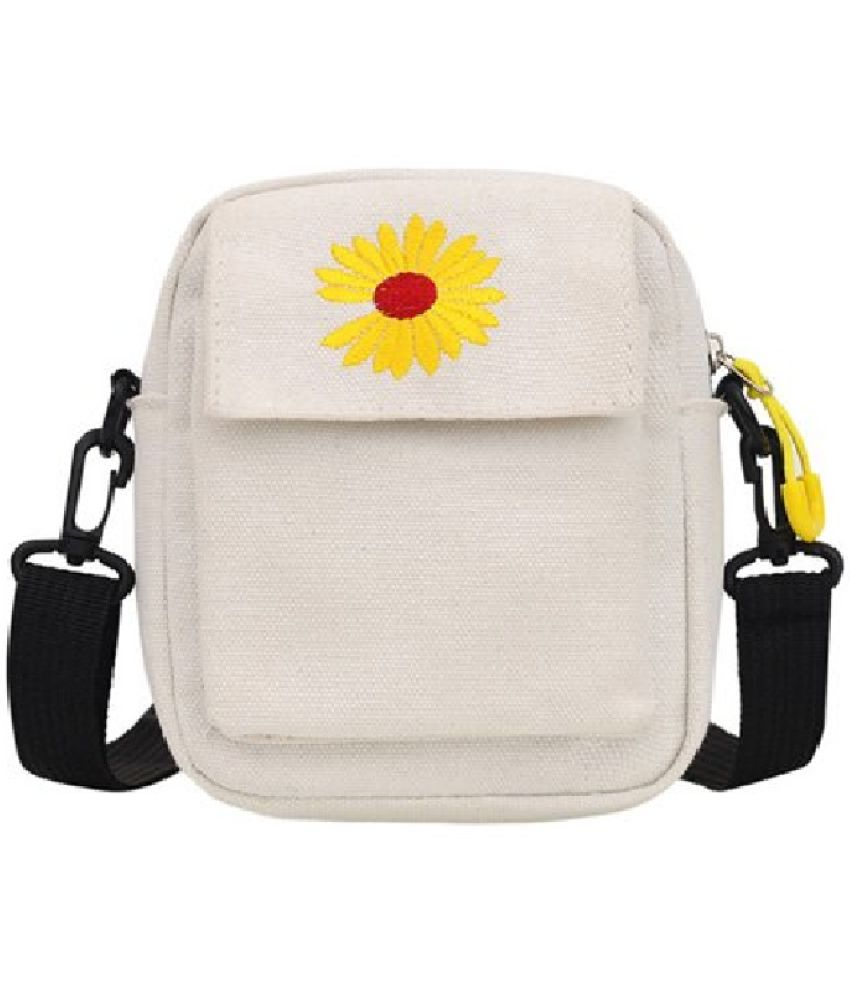     			Heaven Decor White Printed Messenger Bag