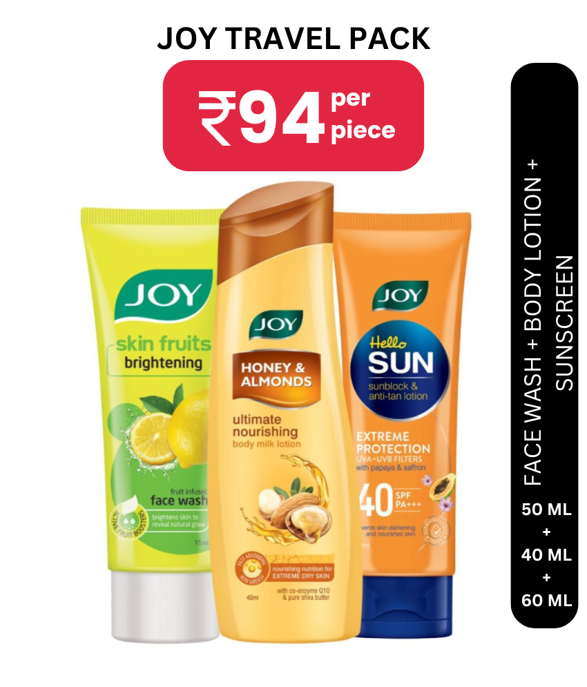     			Joy Travel Pack - Lemon Face wash(50ml), Body Lotion (40ml), Sunscreen SPF40(60ml), Pack of 3