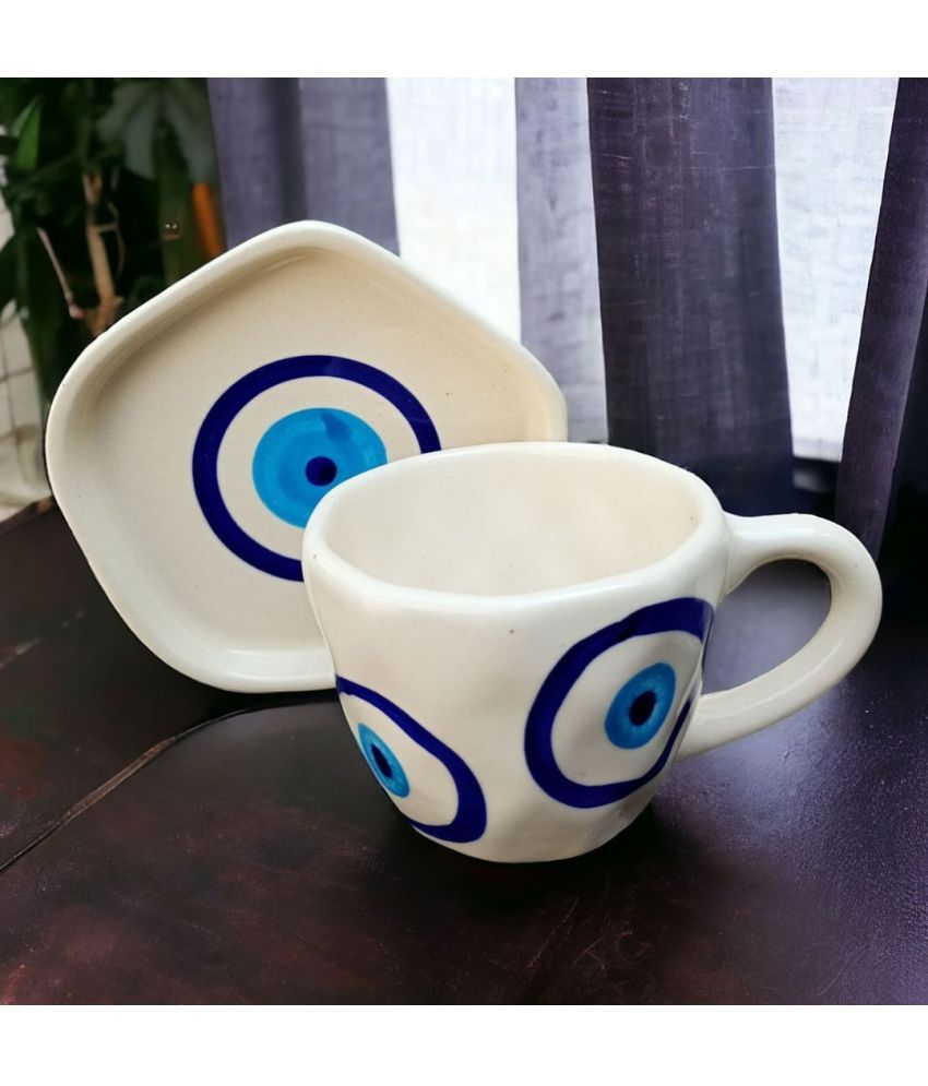     			Malaikah Evil Eye Cup & Sauc Printed Ceramic Tea Set 200 ml ( Pack of 1 )