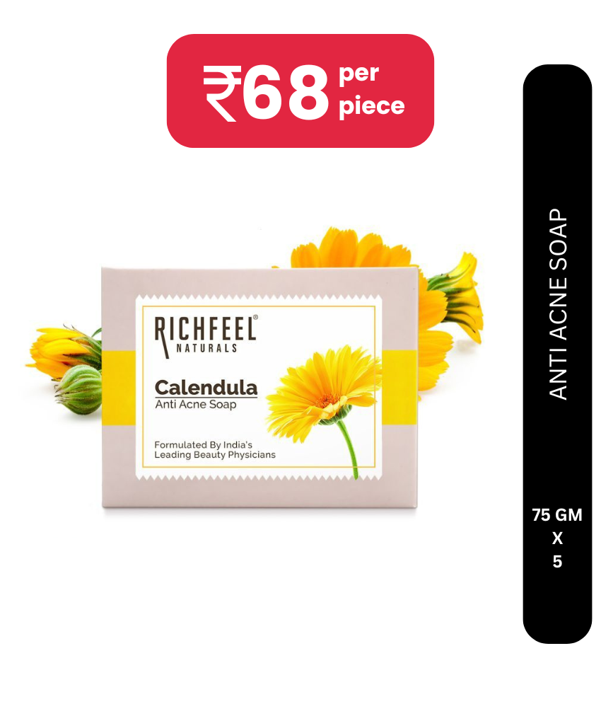     			Richfeel Calendula Anti Acne Soap 75 G Pack of 5 | Removes Tan| Skin Brightening| Reduces Marks & Blemishes