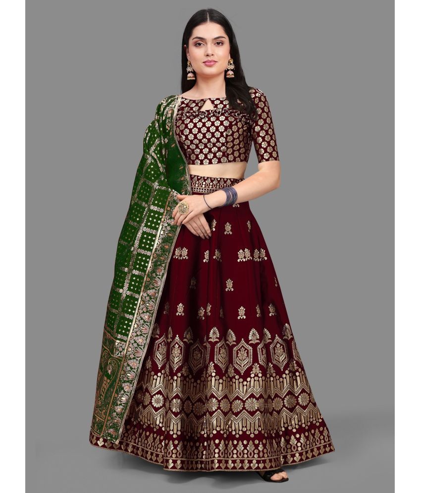     			Trijal Fab Maroon Jacquard Circular Semi Stitched Lehenga Single