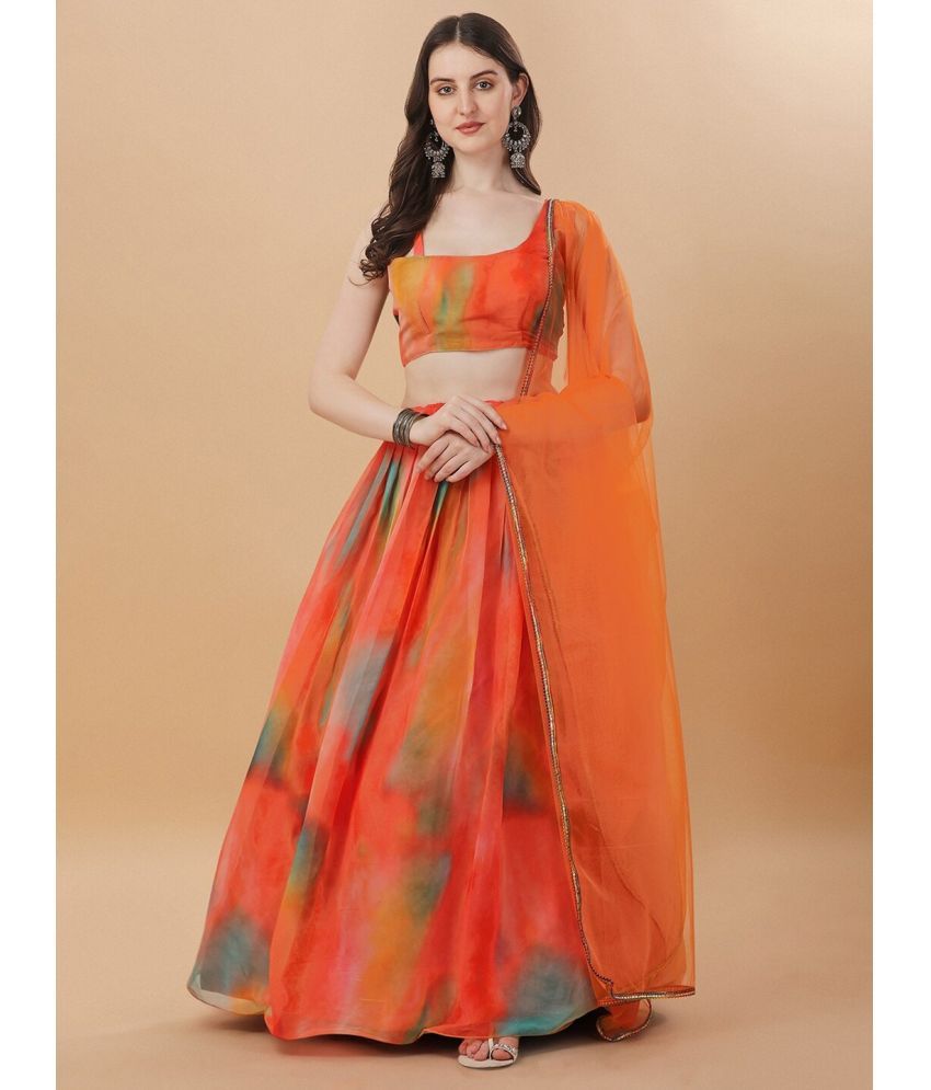     			Trijal Fab Orange Georgette Circular Semi Stitched Lehenga Single