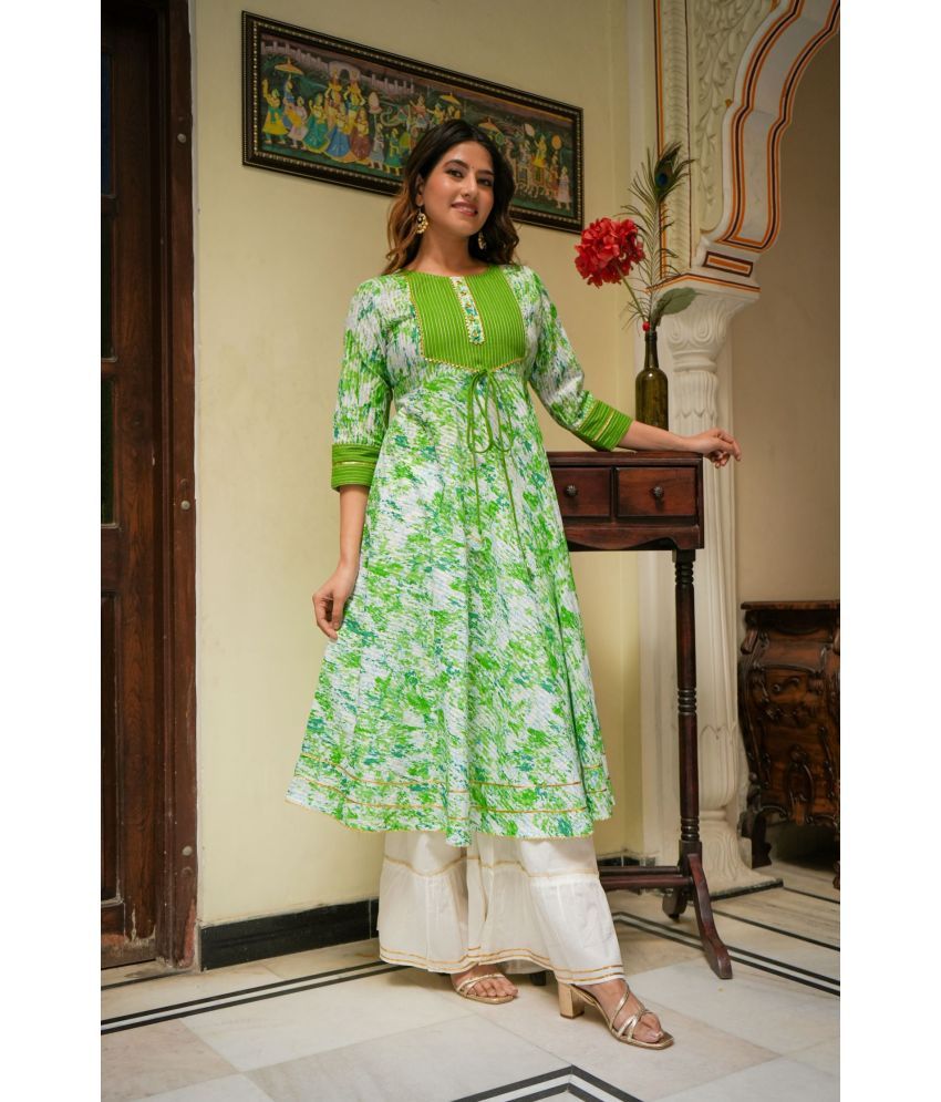     			Yash Gallery Pack of 1 Cotton Dyed Anarkali Women's Kurti - ( Green )