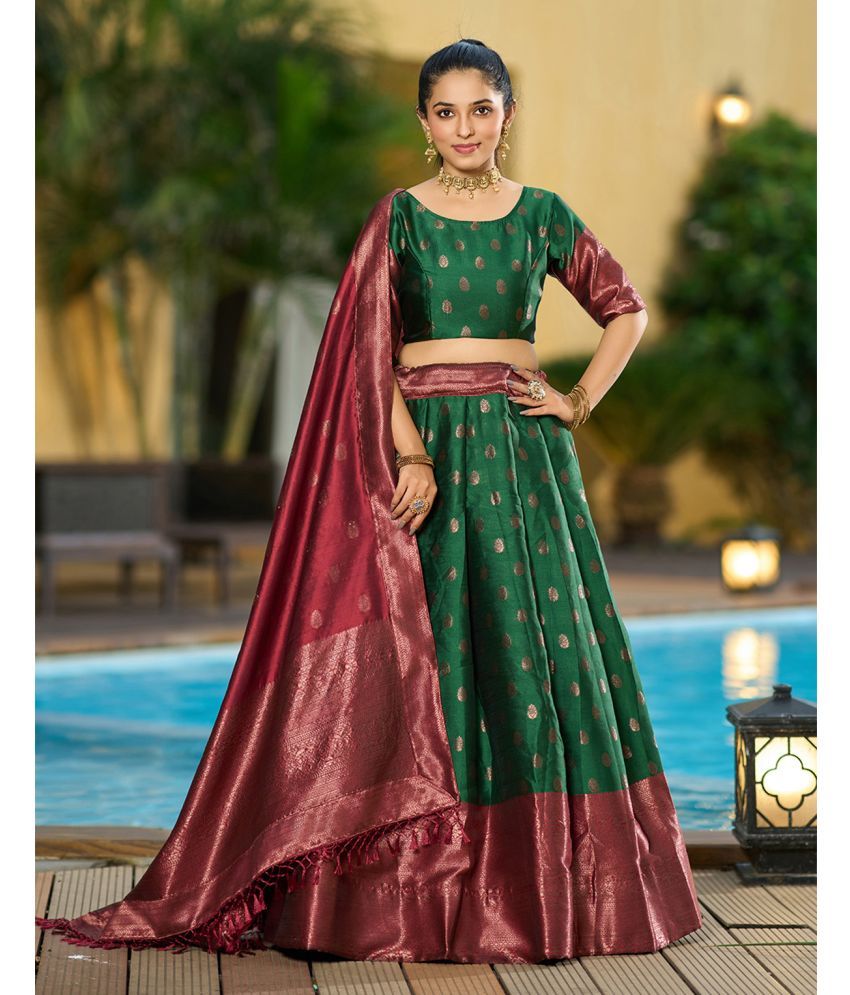     			kedar fab Green Jacquard Circular Semi Stitched Lehenga Single