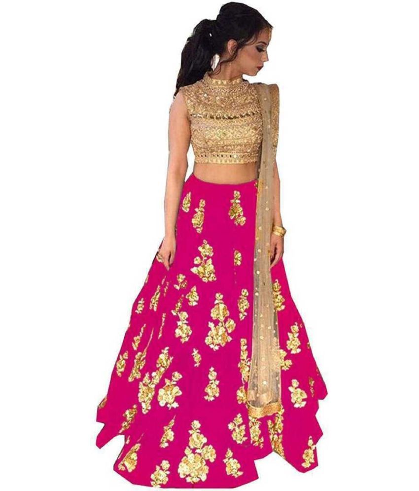     			kedar fab Pink Silk Circular Semi Stitched Lehenga Single