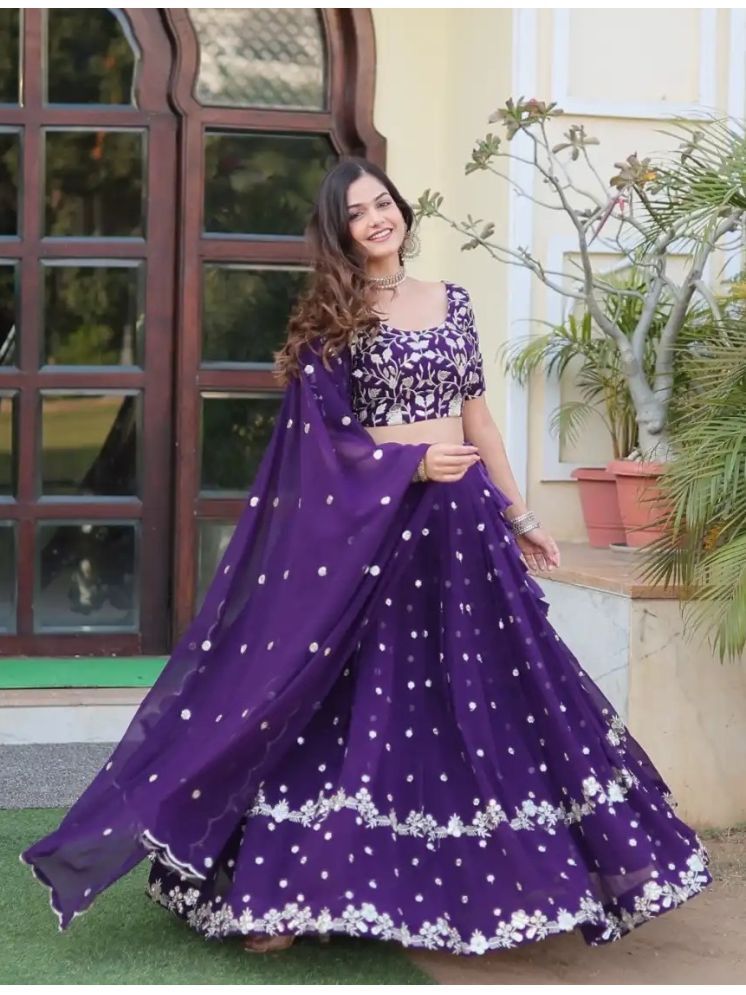     			kedar fab Purple Georgette Circular Semi Stitched Lehenga Single