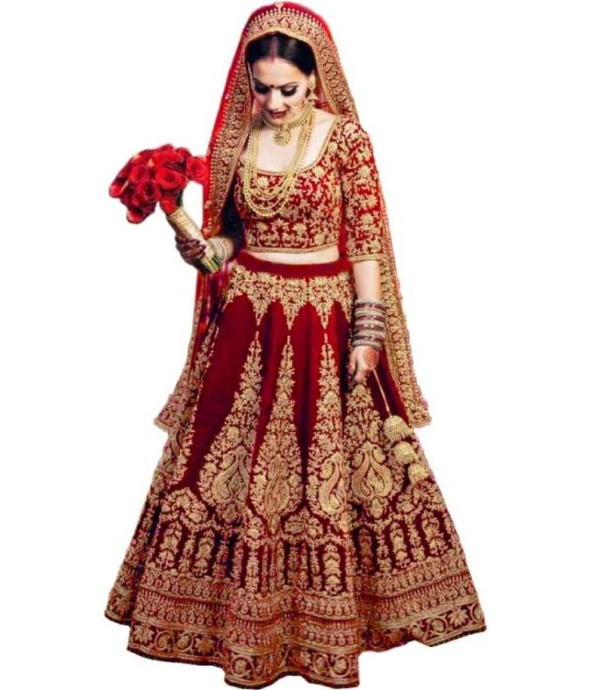     			kedar fab Red Silk Circular Semi Stitched Lehenga Single