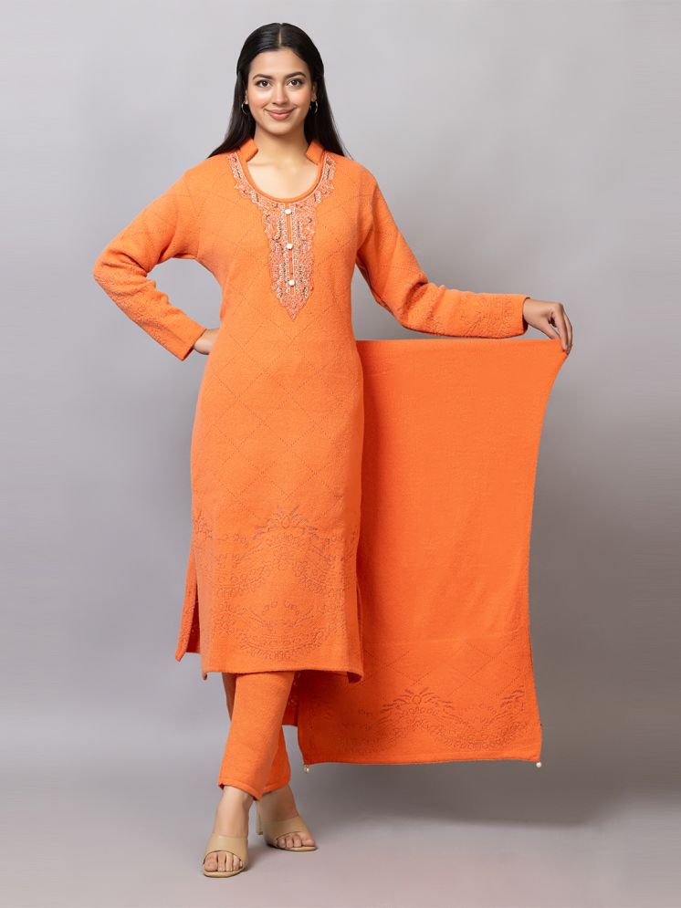     			woolkart Woollen Self Design Kurti With Palazzo Women's Stitched Salwar Suit - Orange ( Pack of 1 )