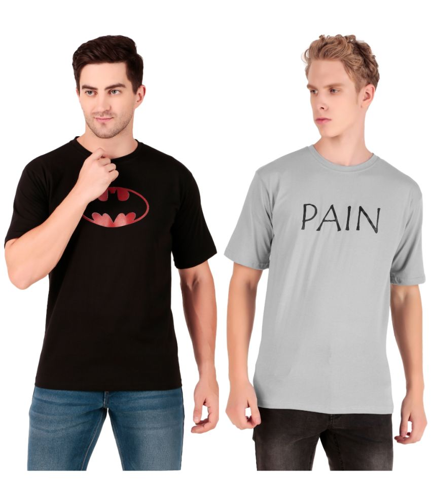     			ABJ Fashion Cotton Blend Regular Fit Printed Half Sleeves Men's Round T-Shirt - Black ( Pack of 2 )