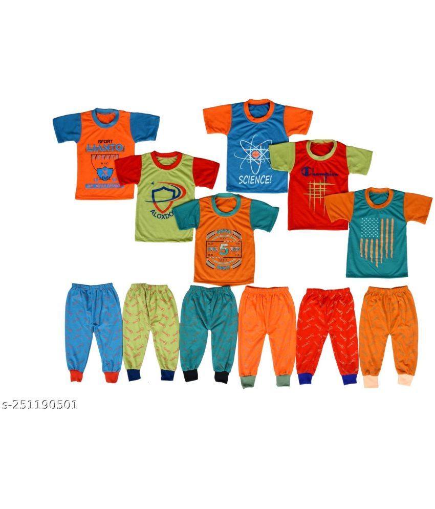     			DIAMOND EXPORTER Pack of 6 Baby Boys Cotton Blend T-Shirts & Pants Set ( Multicolor )