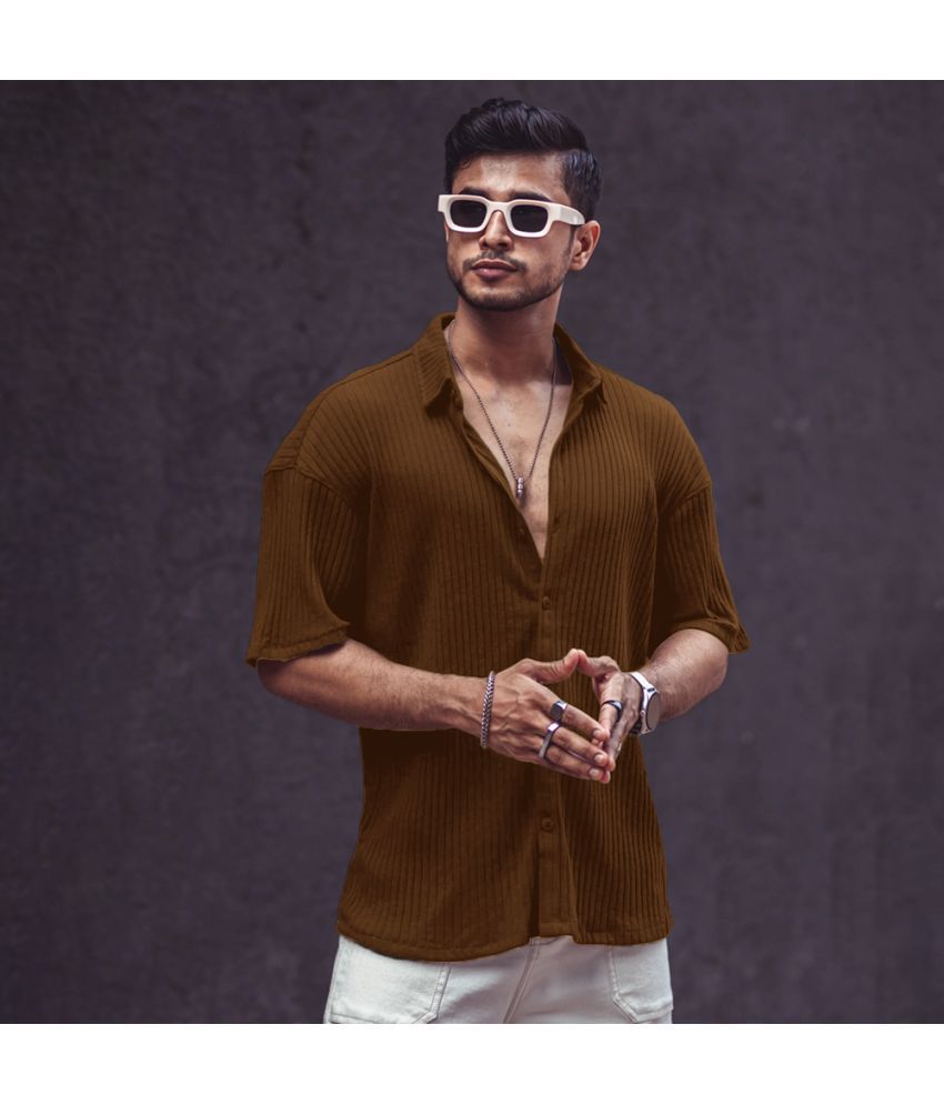     			Eyebogler Polyester Oversized Fit Solids Half Sleeves Men's Casual Shirt - Brown ( Pack of 1 )