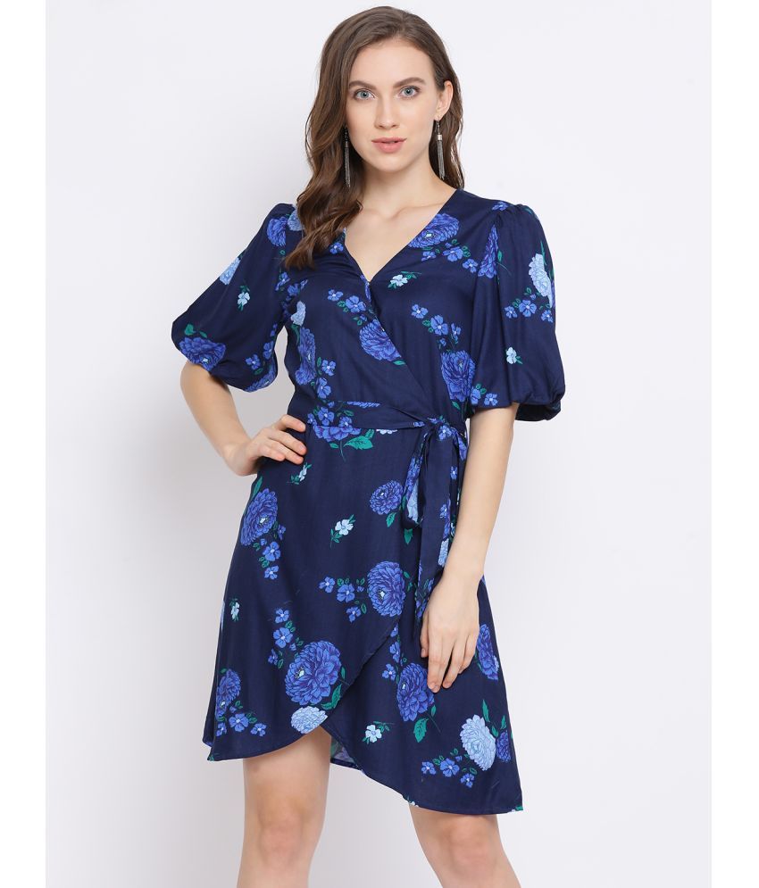     			Oxolloxo Viscose Rayon Printed Above Knee Women's A-line Dress - Blue ( Pack of 1 )