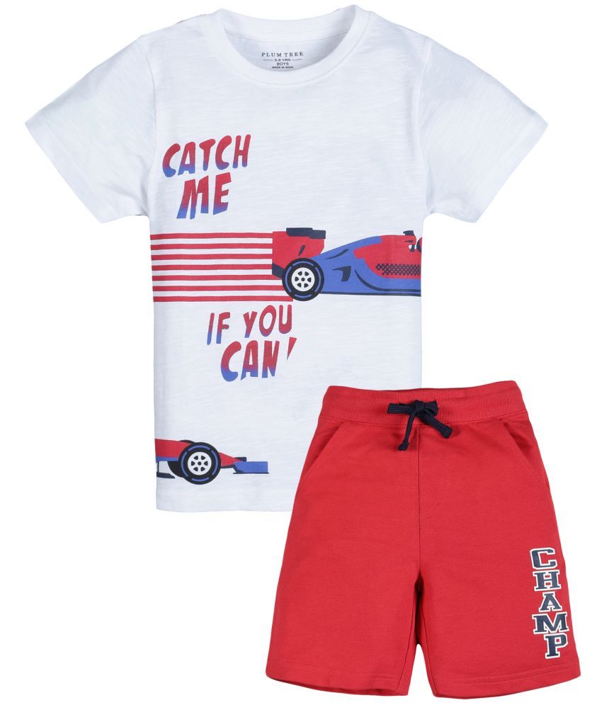     			PLUM TREE Pack of 1 Boys Cotton T-Shirts & Shorts Set ( White )