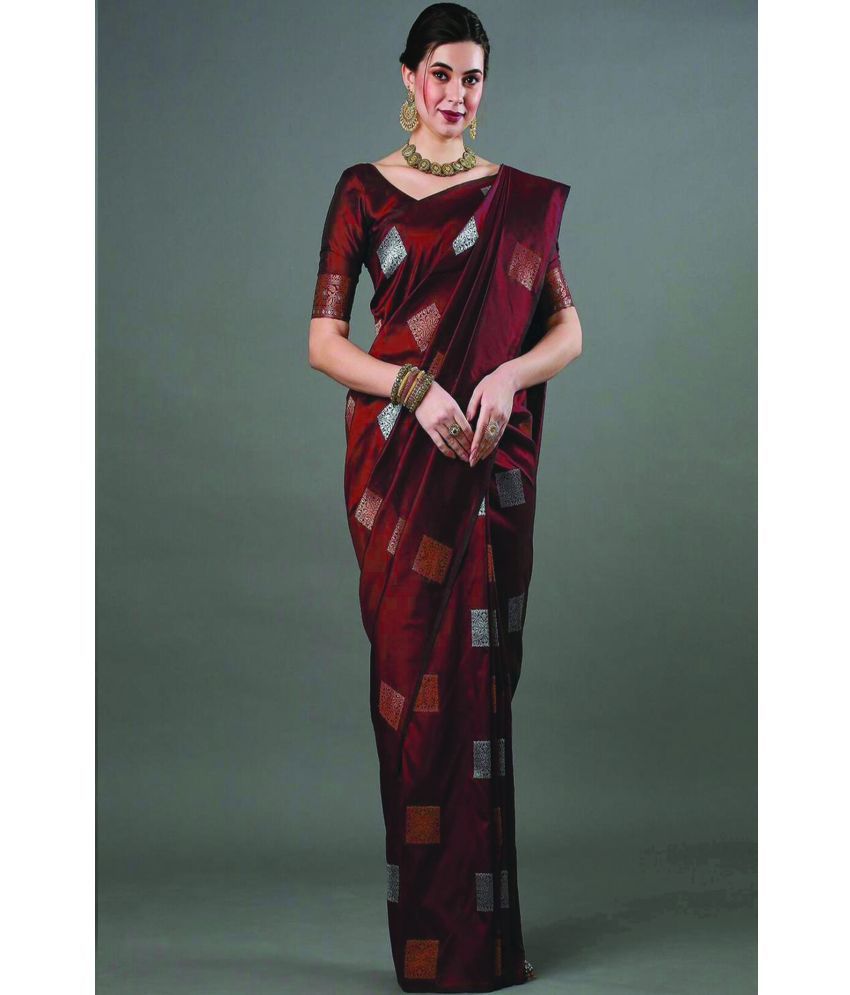     			SAREEKART FAB Pack of 1 Kanjivaram Silk Woven Saree With Blouse Piece ( Maroon )