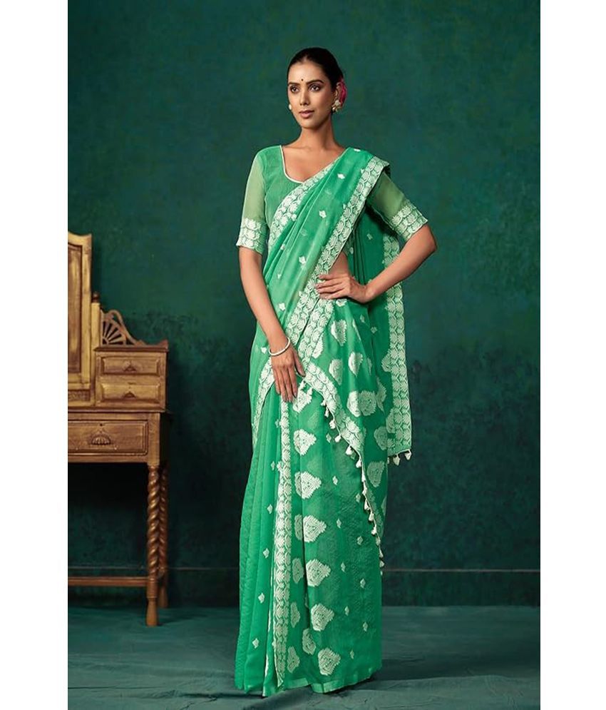     			SAREEKART FAB Pack of 1 Kanjivaram Silk Printed Saree With Blouse Piece ( Green )