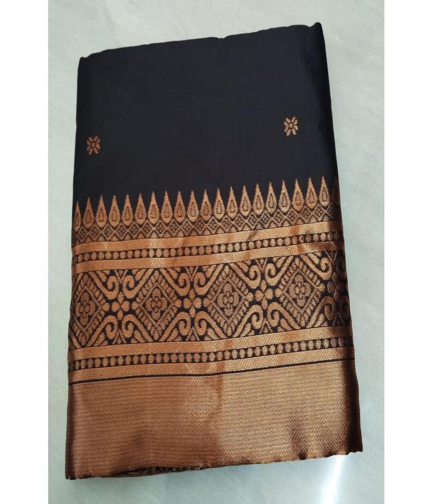     			SAREEKART FAB Pack of 1 Kanjivaram Silk Woven Saree With Blouse Piece ( Black )