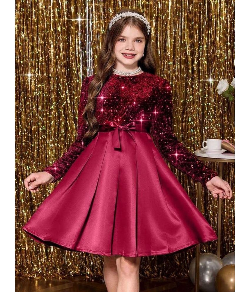     			Sk dresses Velvet A-line Dress For Girls ( Pack of 1 , Maroon )