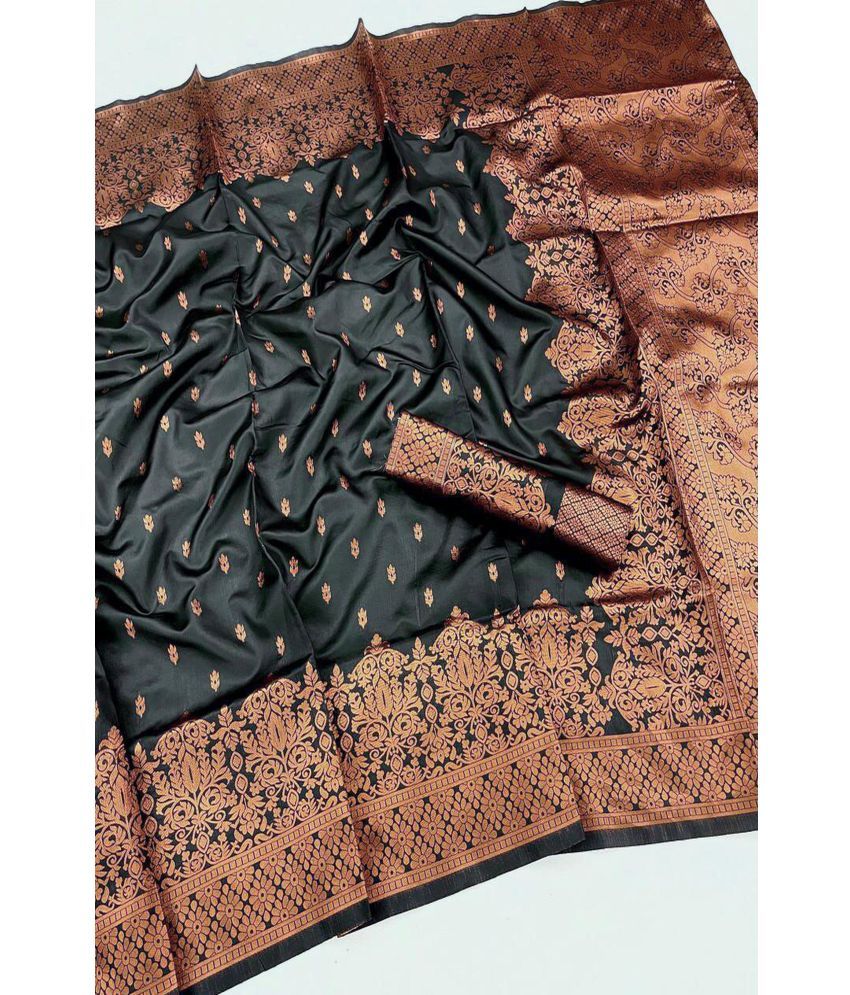     			Vividvibe Pack of 1 Kanjivaram Silk Self Design Saree With Blouse Piece ( Black )