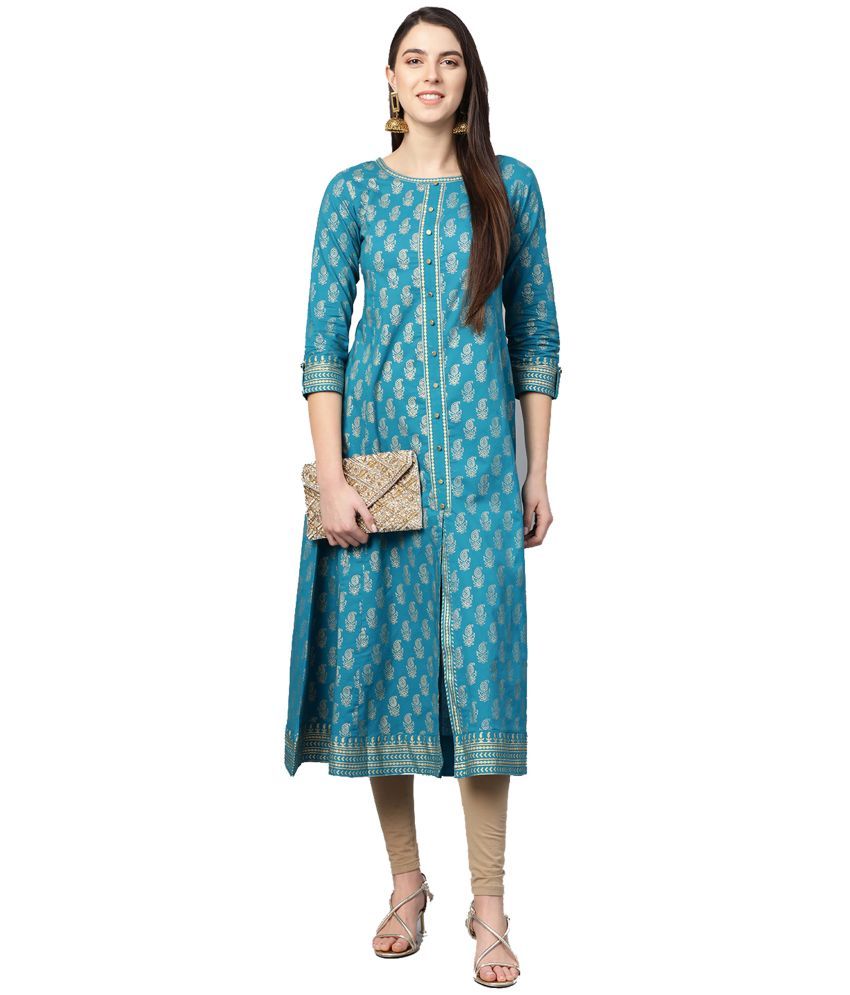     			Yash Gallery Pack of 1 Cotton Printed Anarkali Women's Kurti - ( Teal )