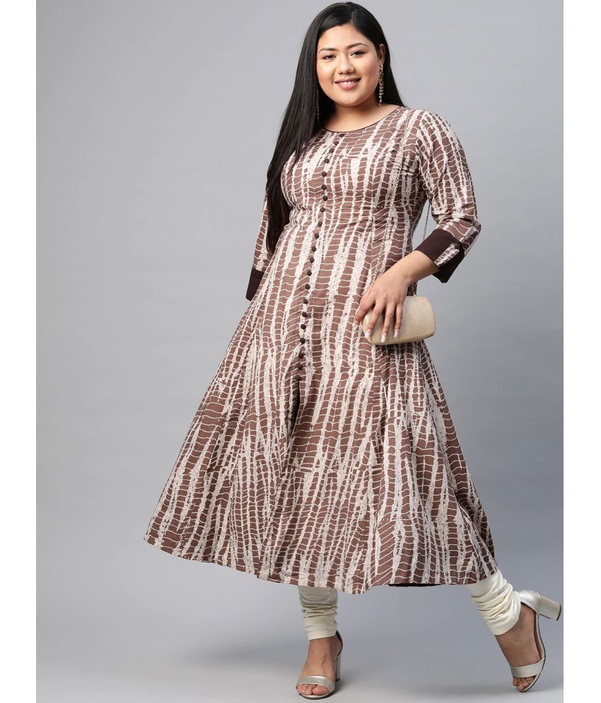     			Yash Gallery Pack of 1 Cotton Printed Anarkali Women's Kurti - ( Brown )