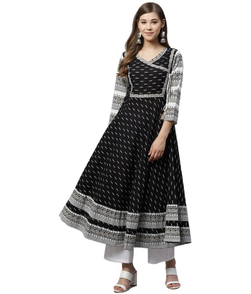     			Yash Gallery Pack of 1 Cotton Printed Anarkali Women's Kurti - ( Black )