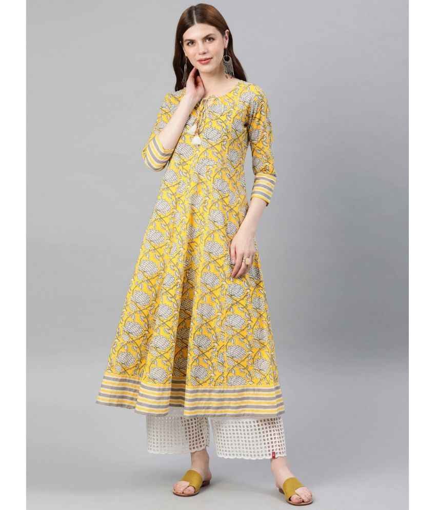     			Yash Gallery Pack of 1 Cotton Printed Anarkali Women's Kurti - ( Yellow )