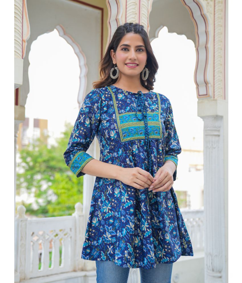     			Yash Gallery Pack of 1 Polyester Printed Straight Women's Kurti - ( Blue )