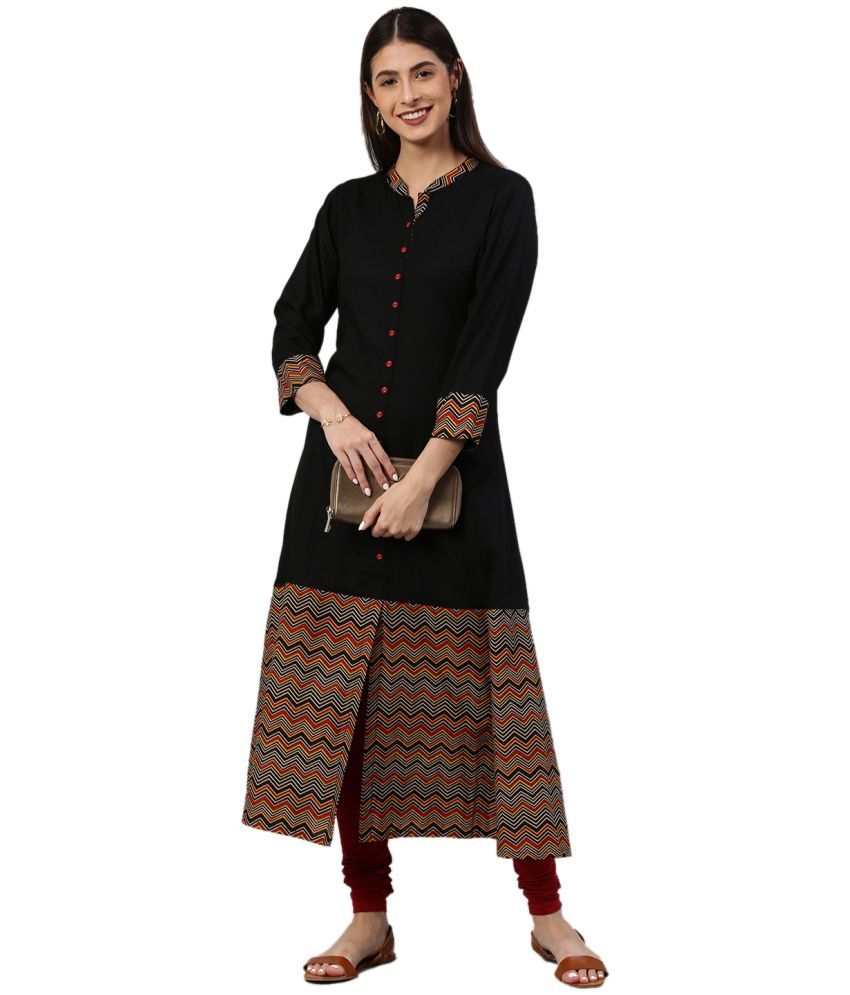     			Yash Gallery Pack of 1 Rayon Printed A-line Women's Kurti - ( Black )