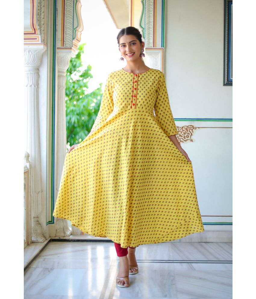     			Yash Gallery Pack of 1 Cotton Printed Anarkali Women's Kurti - ( Yellow )