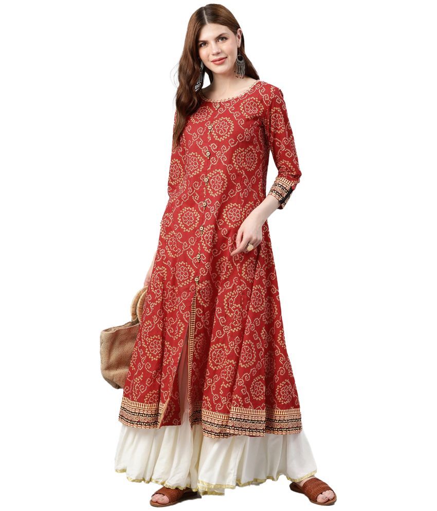     			Yash Gallery Pack of 1 Cotton Printed Anarkali Women's Kurti - ( Red )